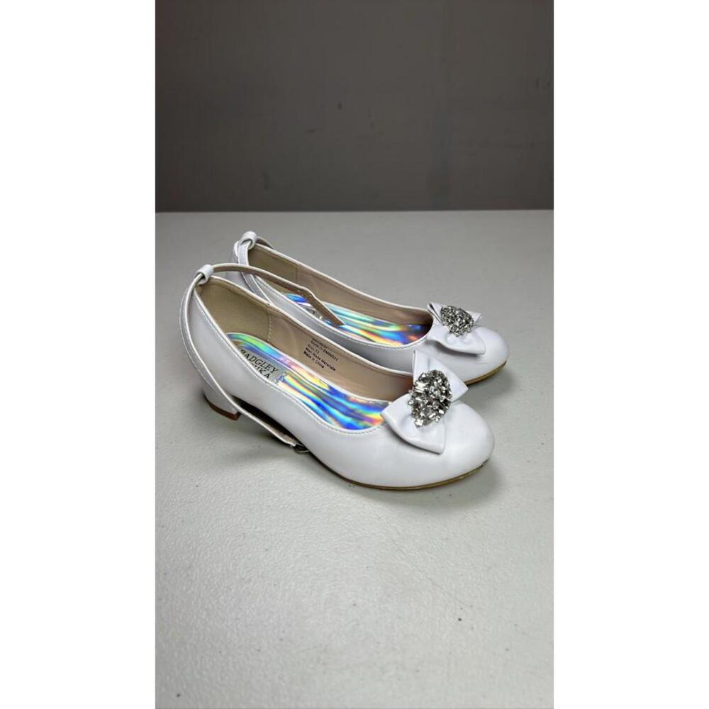 Badgley Mischka Girls White Flats Rhinestone Bow Ankle Strap Size 13